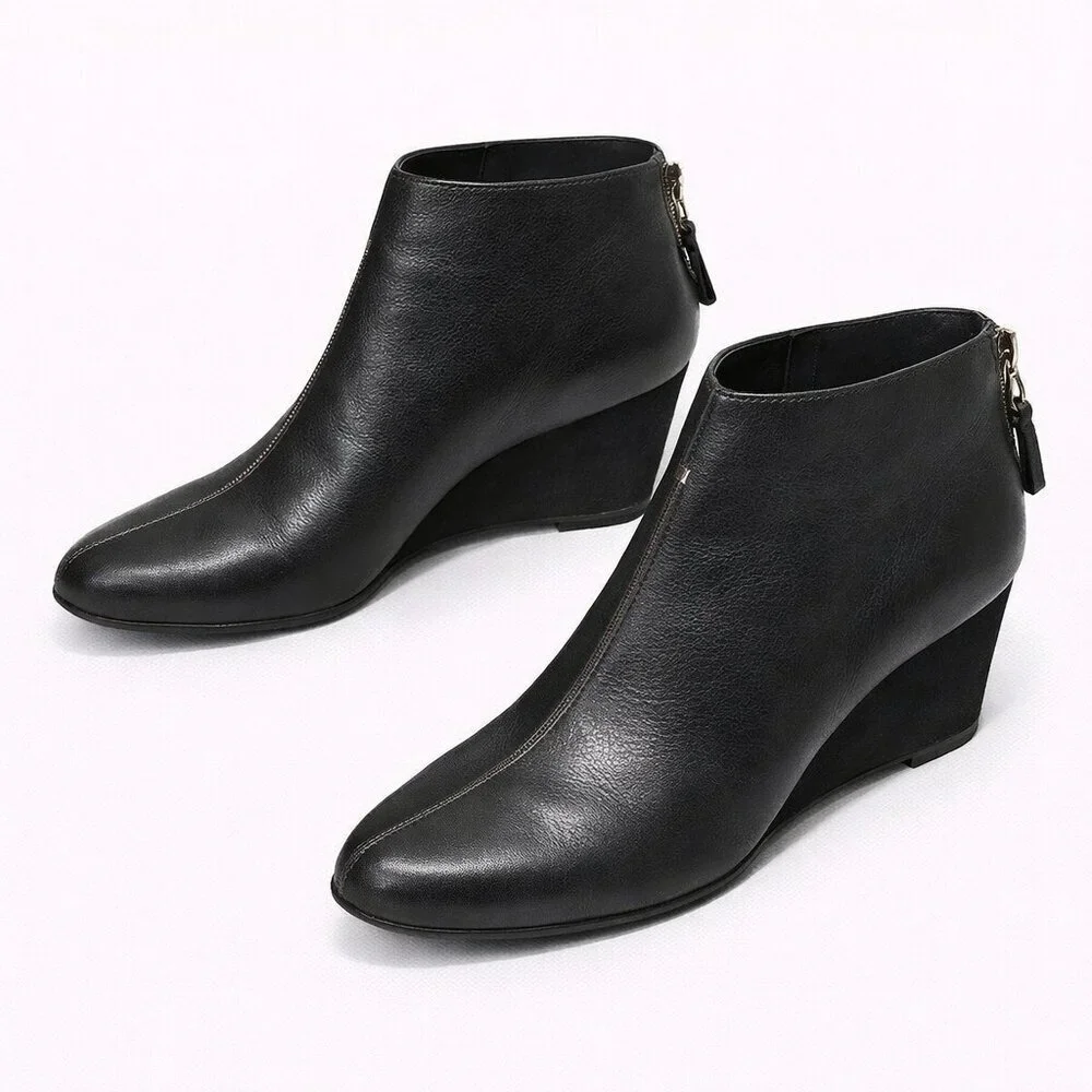 KORKS Haldor Wedge Platform Ankle Black Leather Booties Size 9.5M